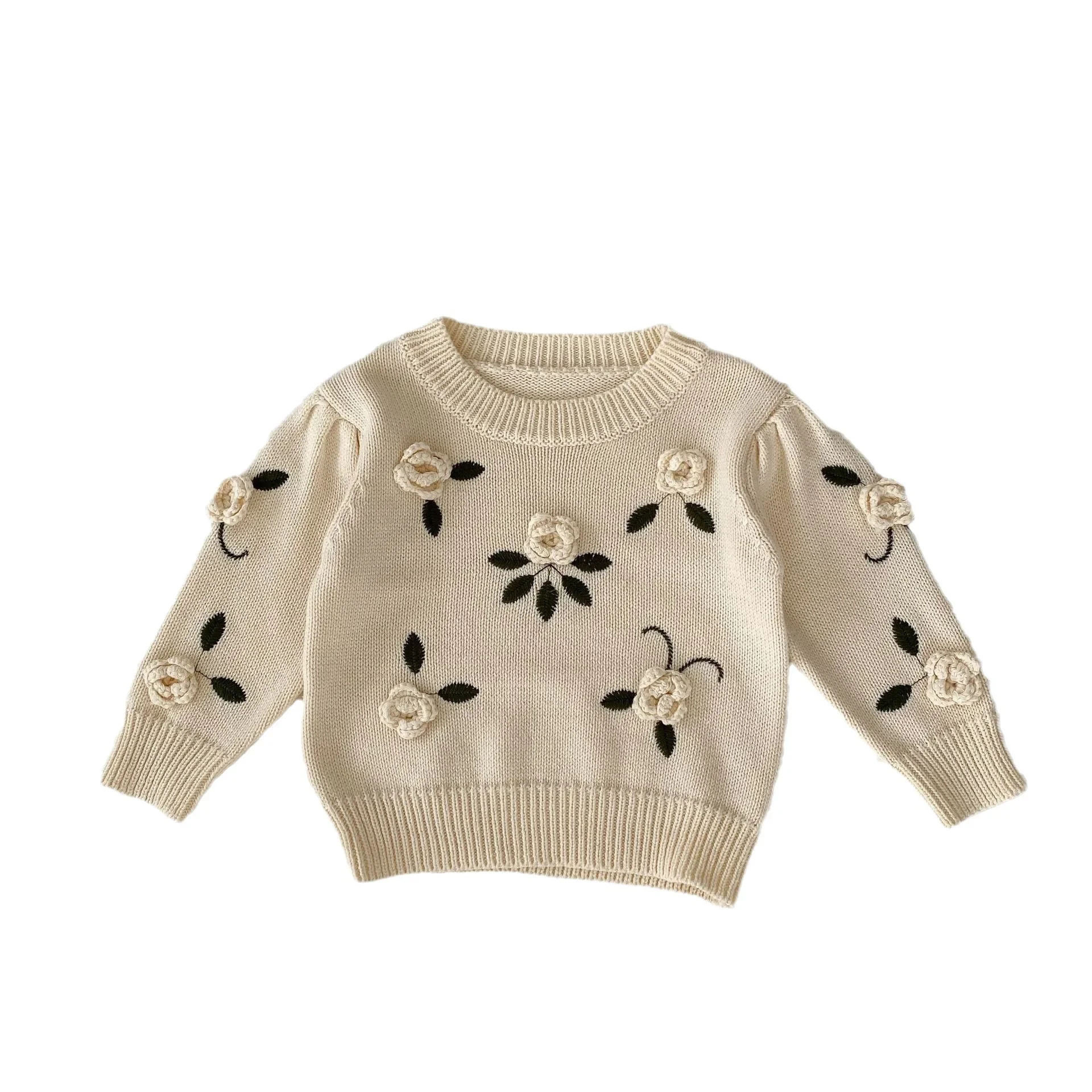 Childrens Clothing 2024 Autumn New Item Baby Girl Flower Embroidered Knitted Sweater Versatile and Cute Sweater Top