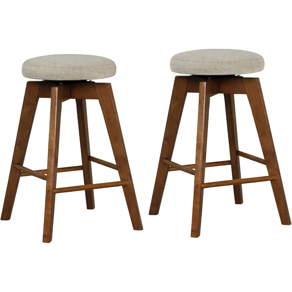 

Swivel Bar Stools Set of 2, 26-inch Backless Counter Height Bar Chairs with Rubber Wood Legs, Linen Fabric Seat, Footrest