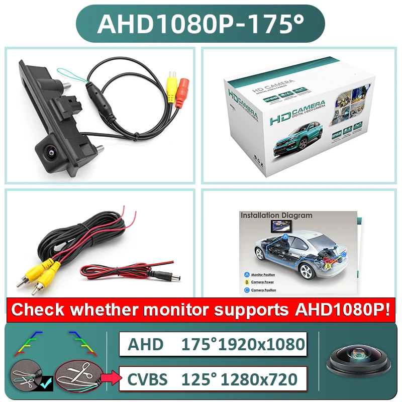 GreenYi 170° 1080P AHD Vehicle Rear View Camera for VW Volkswagen Golf Passat B7 B6 Tiguan Jetta MK6 Audi A3 A4 A5 Q5 A6 B6 car image 3