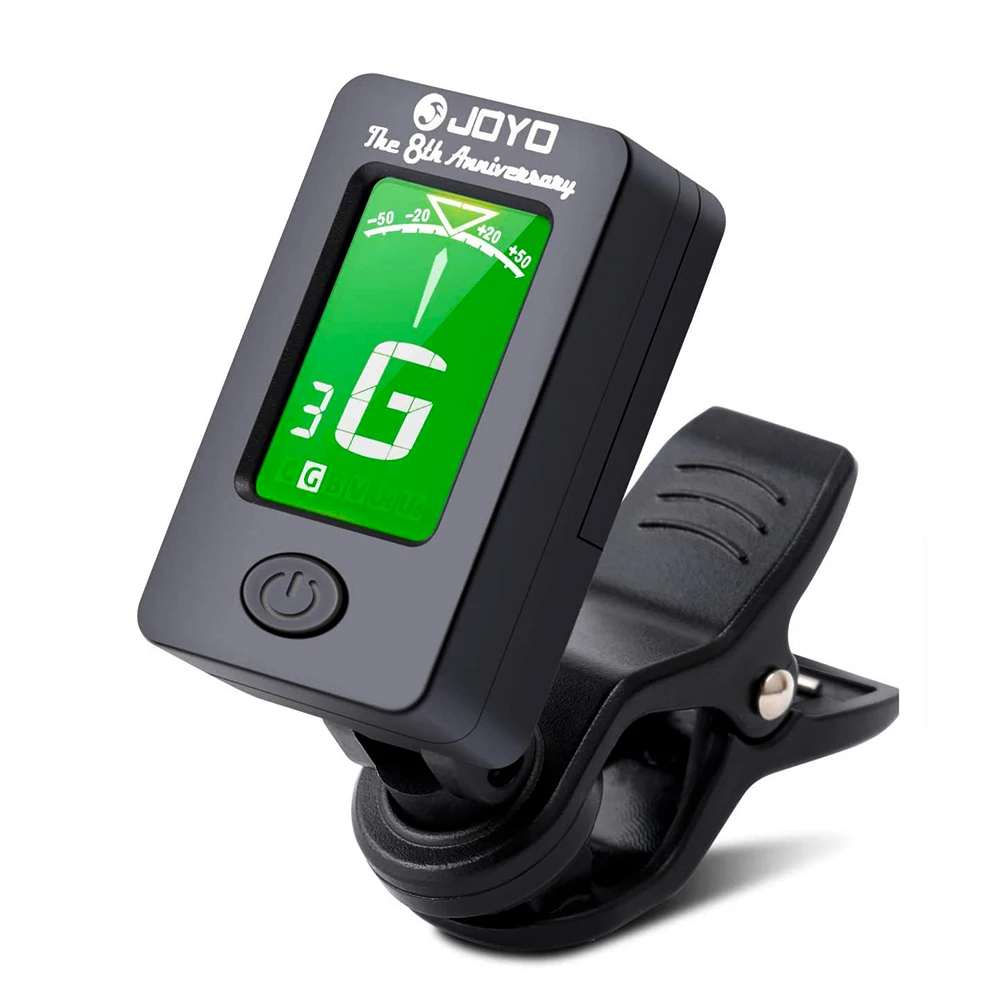 Afinador de guitarra JOYO JT-01 pantalla LCD Digital giratoria de 360 grados sintonizador con Clip guitarra cromática bajo violín sintonizador electrónico