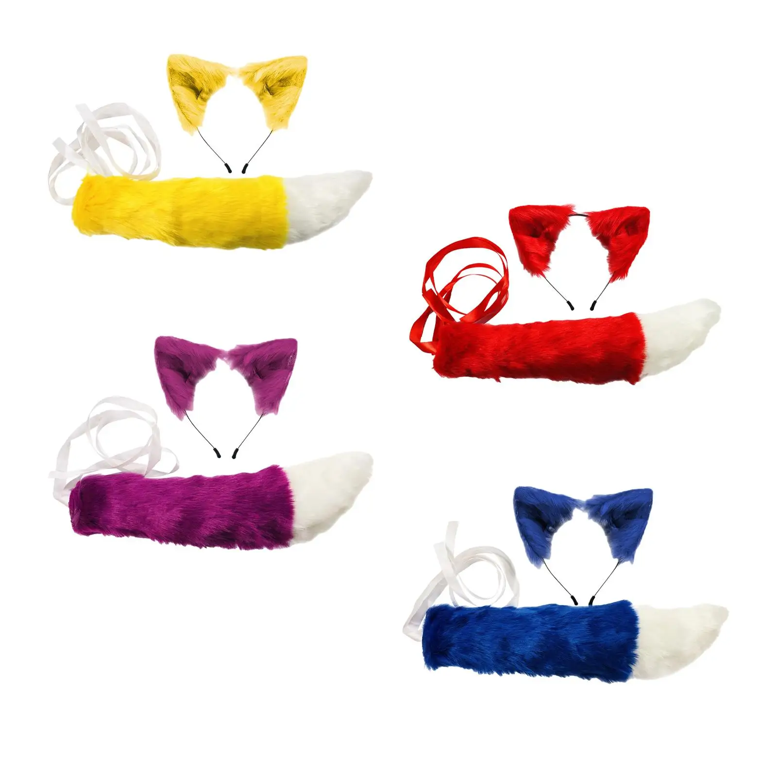 Conjunto de orelhas e cauda de pele sintética, fantasia de halloween para adultos e crianças, cerimônia de formatura, boate, decoração de festa