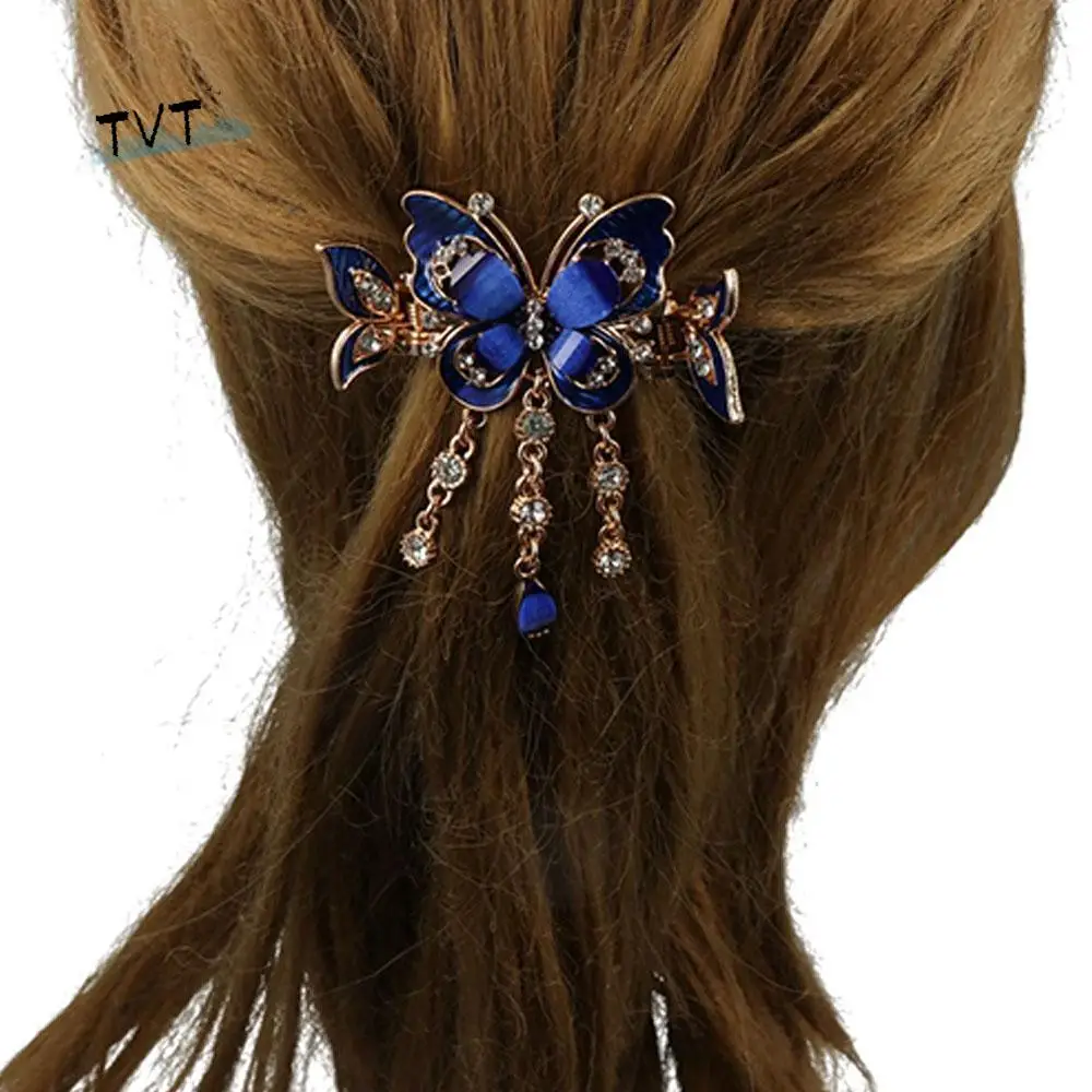 

Tassel Rhinestone Butterfly Hair Clips Zircon Mid Size Crystal Small Hair Claw Korean Style Hairpins Rhinestone Barrettes