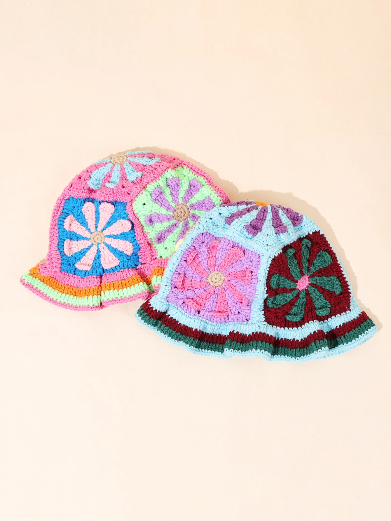 قطعة واحدة "قبعة من الخيزران المنسوجة يدويًا على شكل زهرة متعددة الألوان عتيقة، بوهيمية عتيقة، مناسبة جدًا للتصفيف اليومي، #1