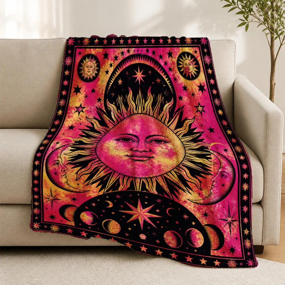 Boho Cosmic Celestial Starry Night Throw Blanket Sofa Cover Astrology Zodiac Sun Moon Witchy Bohemian Aesthetic Fleece Decor Gif