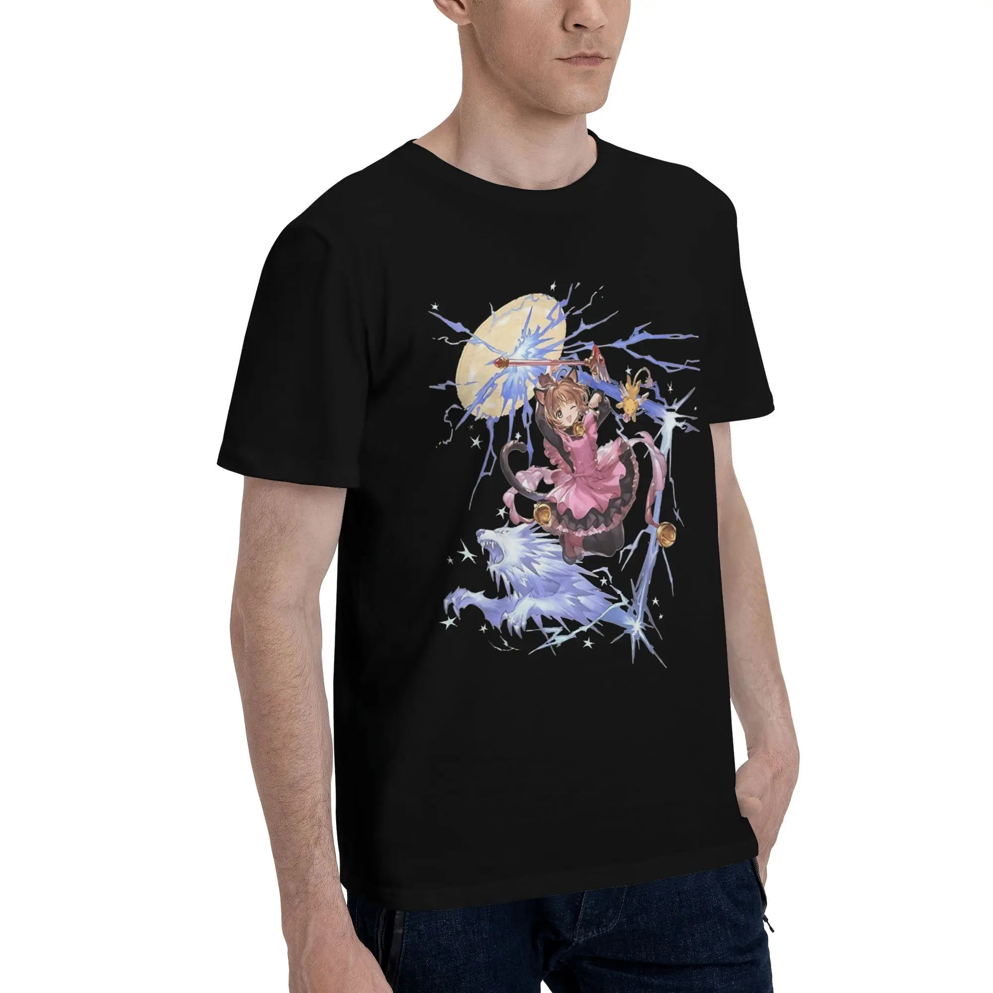 Meow!  Graphic 100% Cotton T-Shirt Bandai Cardcaptor Sakura Tees Tops For Men