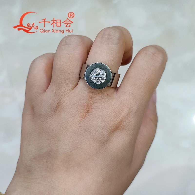 8mm round white D Moissanite Dismantling ring replace stone silver color Stainless steel jewelry Bathing swimming men women gift