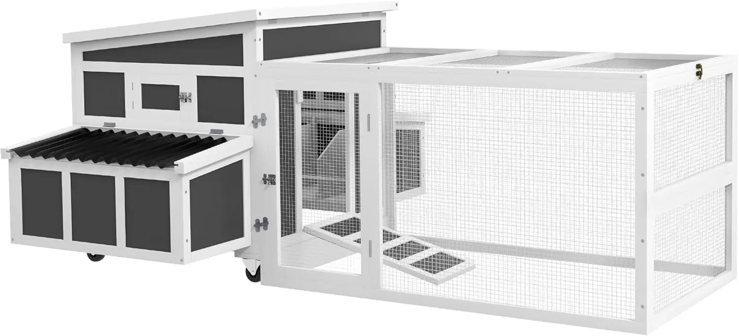 

PawHut Wooden Chicken Coop with Nesting Box, Outdoor Poultry Cage Rabbit Hutch for 6 Chickens with Pull Out Tray, Run, Perches,