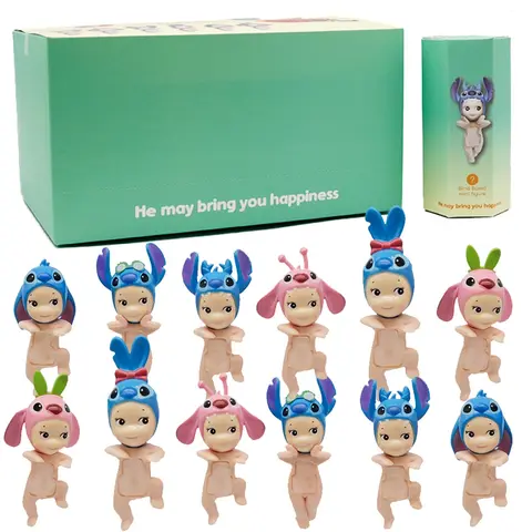 12PCS 써니 엔젤 블라인드 박스 – 6종 스타일 스티치 애니메이션 피규어 카와이 인형 컬렉션 & 전화 장식 PVC 장난감 선물