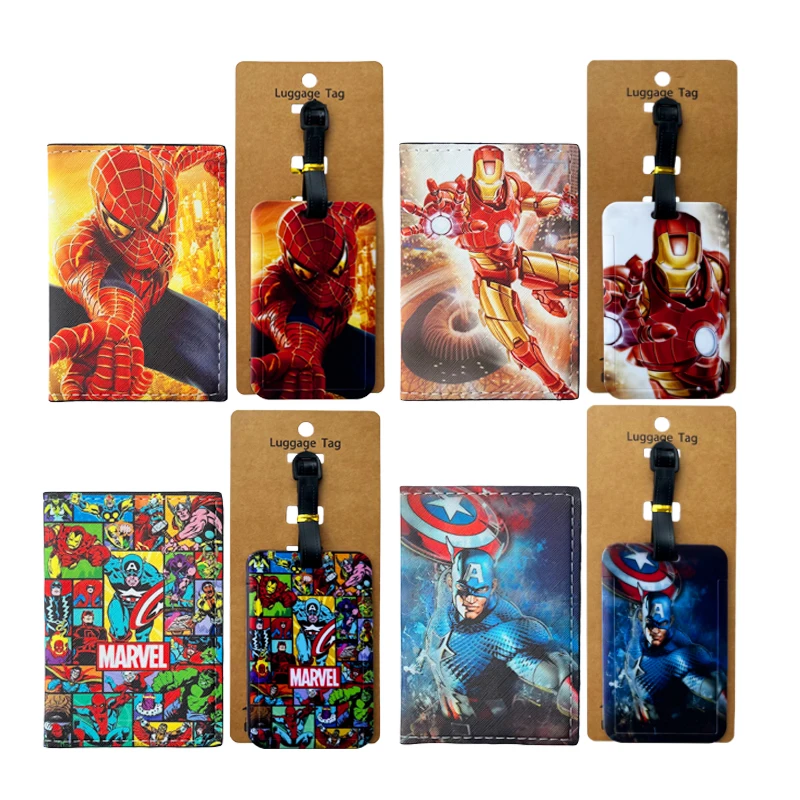 1Set Superheroes Passport Cover and Luggage Tags Travel Passport Holder Baggage Tag Business ID Card Holder Luggage Label