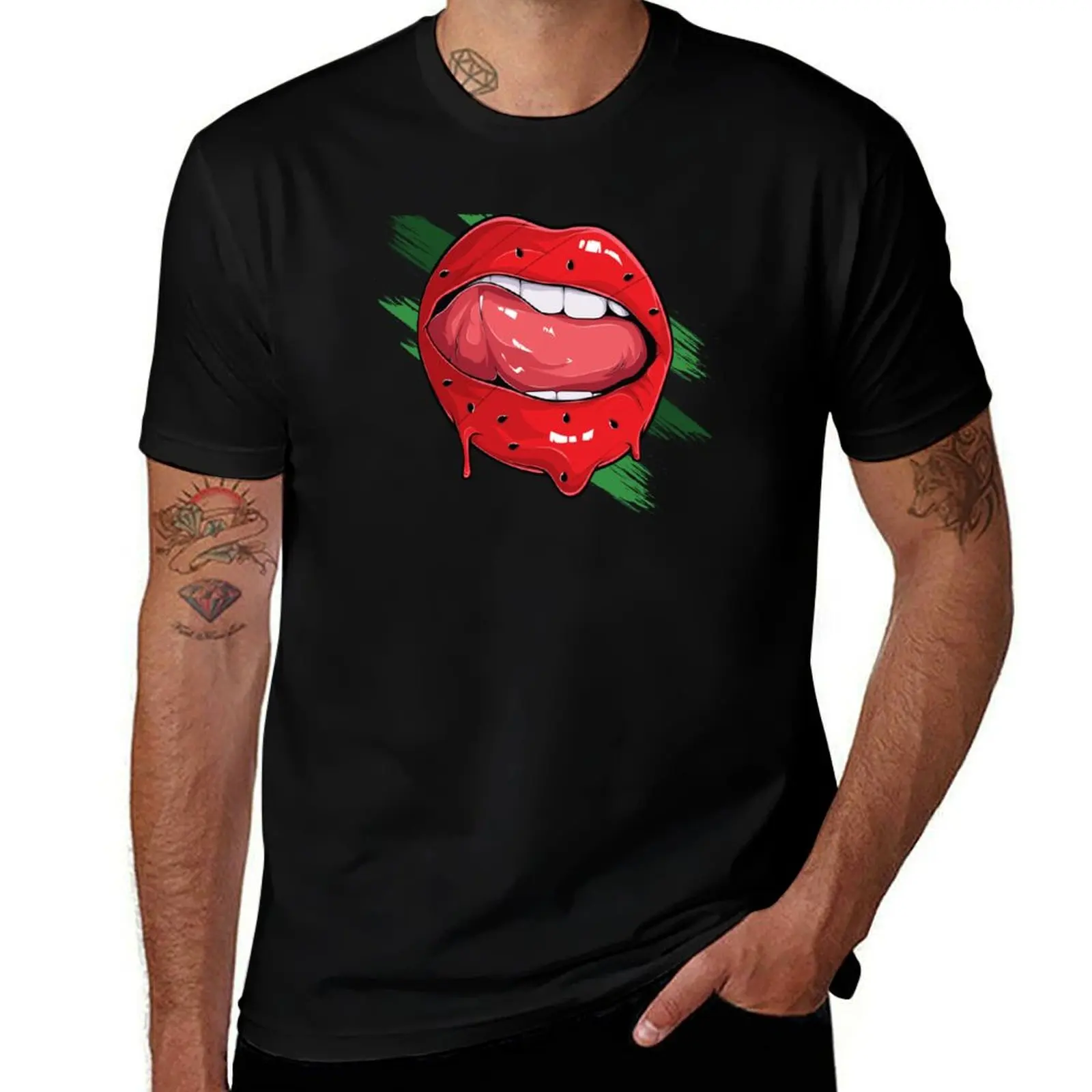 Woman watermelon red lips T-Shirt cotton graphic tees T-shirts man anime shirt tees Men's clothing