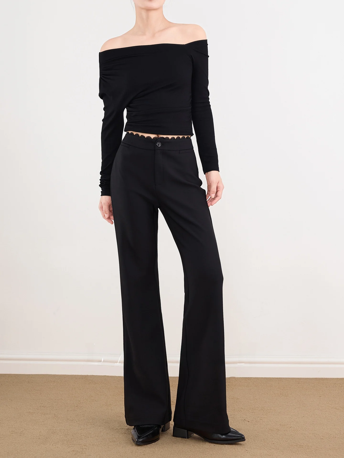 

Женские повседневные брюки Bla: весенние, немнущиеся, струящиеся, расклешенные, утягивающие, с высокой талией, широкими штанинами, для офиса, из полиэстера