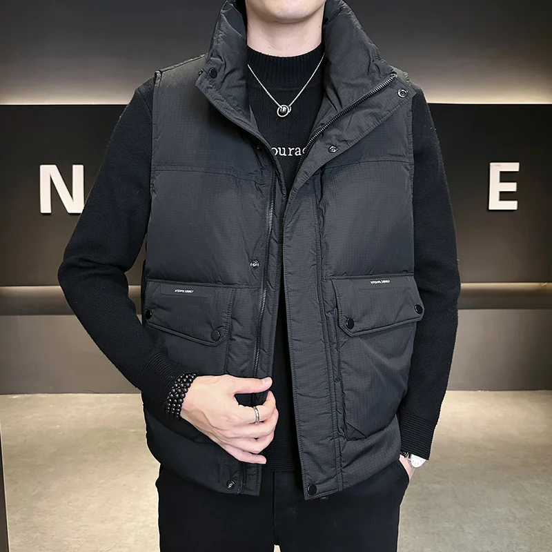 Piumino da uomo autunno inverno cappotto colletto alla coreana piumino gilet invernale da uomo gilet caldo casual cappotto corto in cotone senza maniche