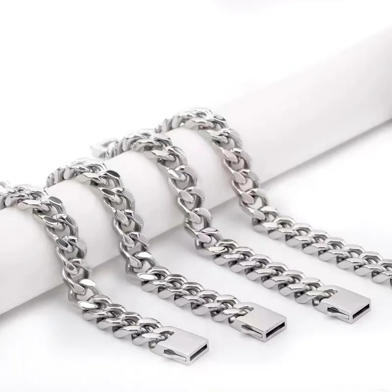 New European and American Hip Hop Bracelet with Four Sided Grinding Cuban Chain Cross border Hot Style Simple Titanium Steel Bra image 3