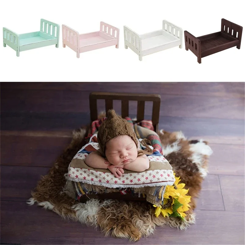 Newborn Photography Props Wood Bed Infant Poses Detachable Background Props Photo Shooting Infant Crib Studio Accessories