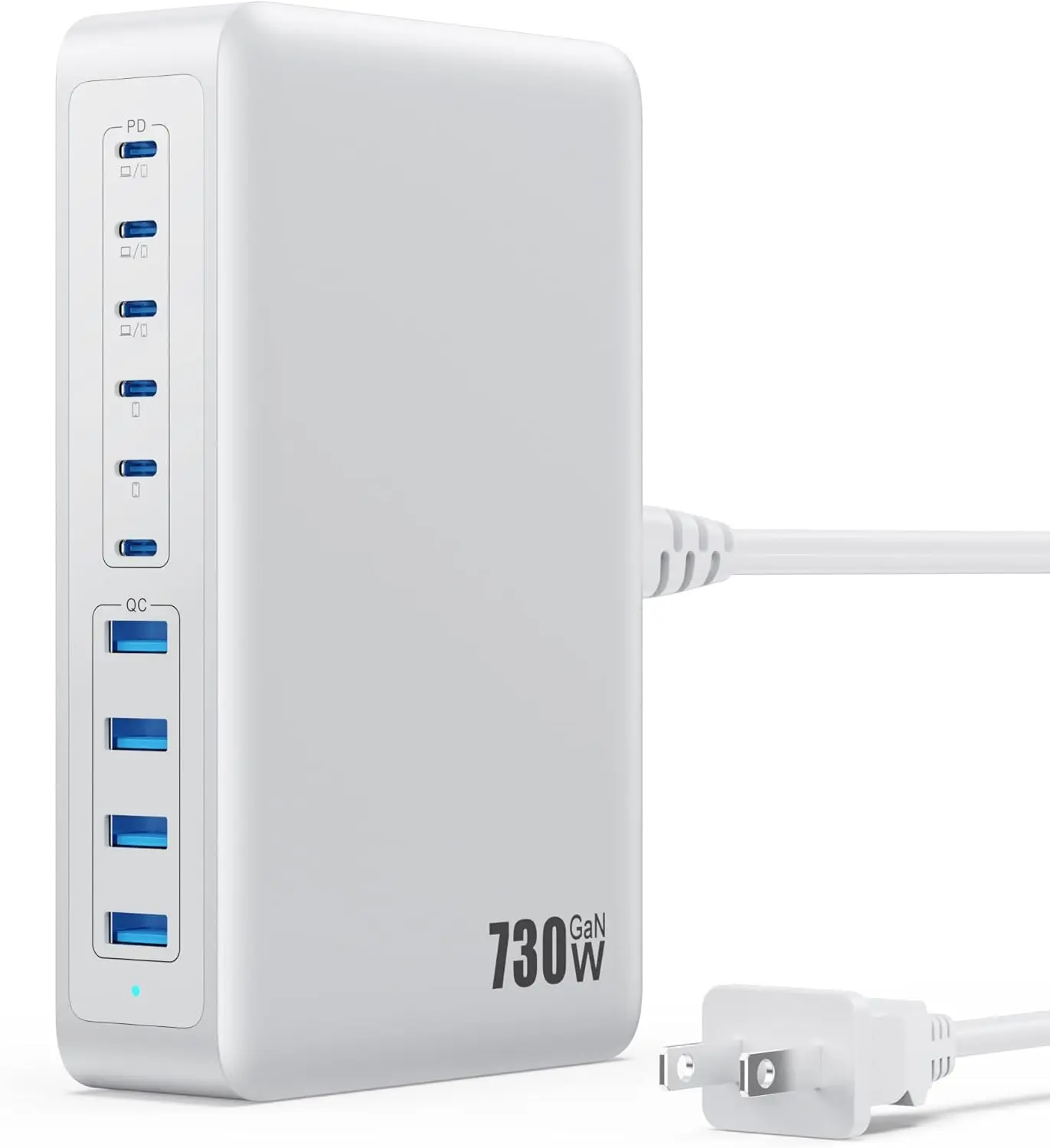 

Зарядная станция GaN USB-C мощностью 730 Вт с 10 портами, быстрая зарядка QC4.0+PD 100 Вт для ноутбуков, телефонов, планшетов