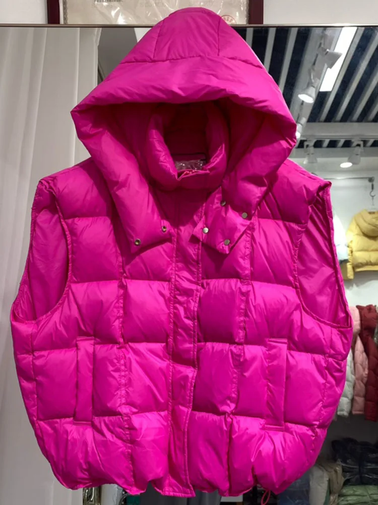 Chaleco sin mangas con capucha para mujer, chaqueta cálida de plumón, abrigo de alta calidad, color verde, estilo coreano, invierno, 2023