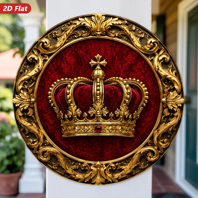 CIFbuy Vintage Royal Crown Baroque Red Velvet Aluminum Wall Art Waterproof Wear Resistant Entryway Bedroom Living Room Cafe