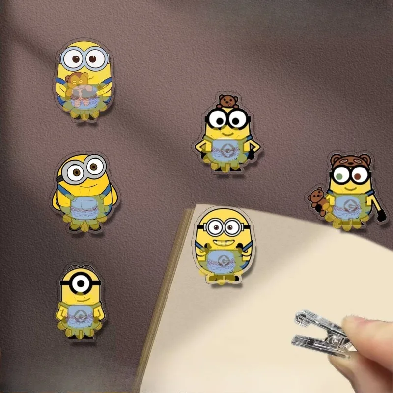 

6pcs/set New Cute Cartoon Anime Peripheral Minions PP Clips Peripheral Double Sided Student Exam Paper Handbook Memo Clips