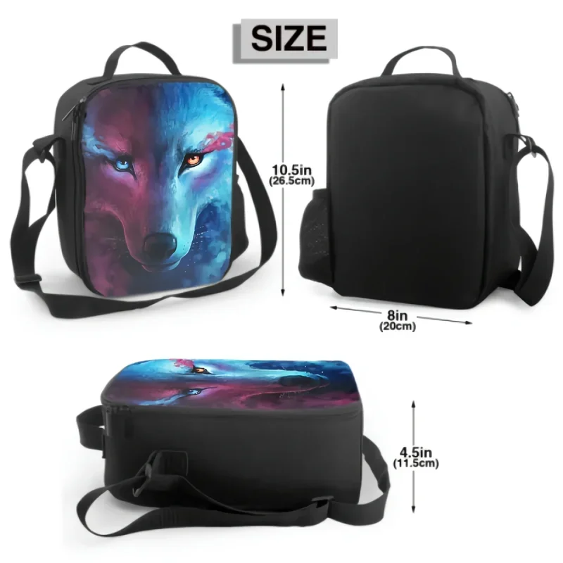 Lobo com Galaxy Sky Isolado Lunch Bag, Cute Tote Lunch Box, Escola, Trabalho, Escritório, Piquenique, Magic Animal Head Face Containers