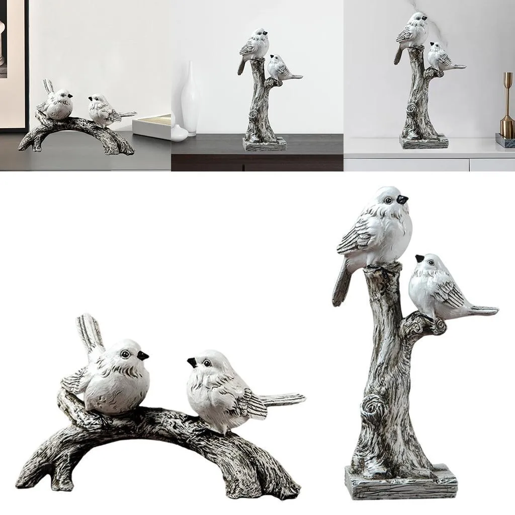 Funny Art Sculpture, Garden Birds Figurines Decorations with Branches, Animal