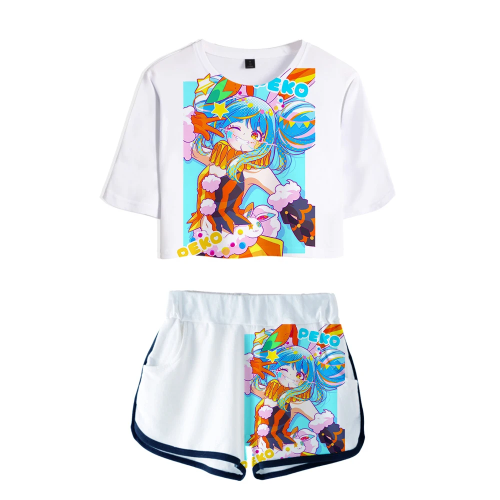 

Comfortable usada pekora Manga Girl 3D Printed Two Piece Set Wo Sexy Shorts+lovely T-shirt Cute Dew navel Sport Girl suits