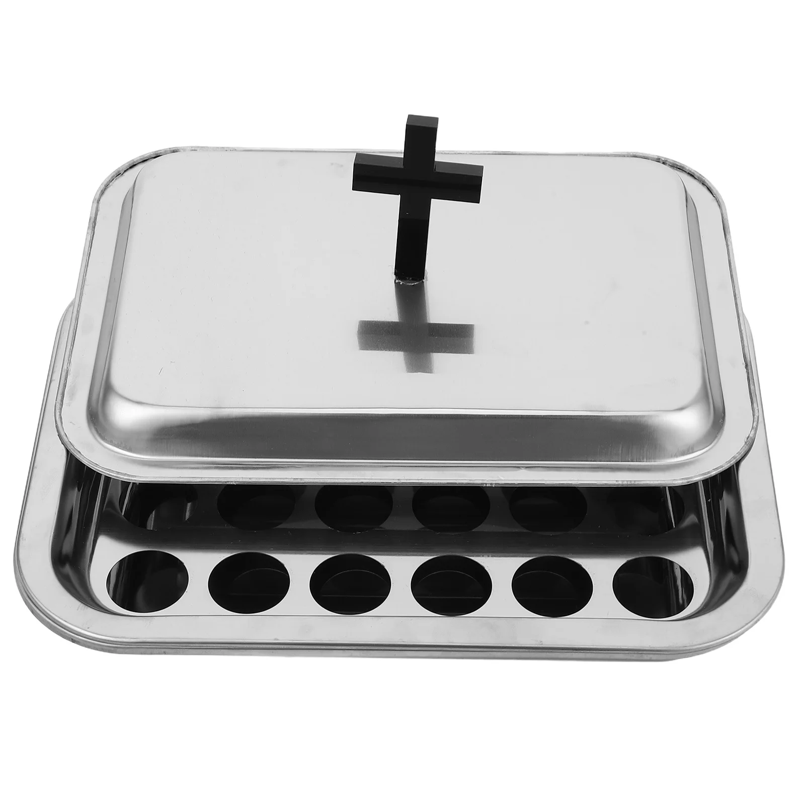 1 Juego de bandeja de comunión de acero inoxidable, soporte para vasos de vino de diseño elegante para suministros de iglesia, ceremonias religiosas, eventos familiares