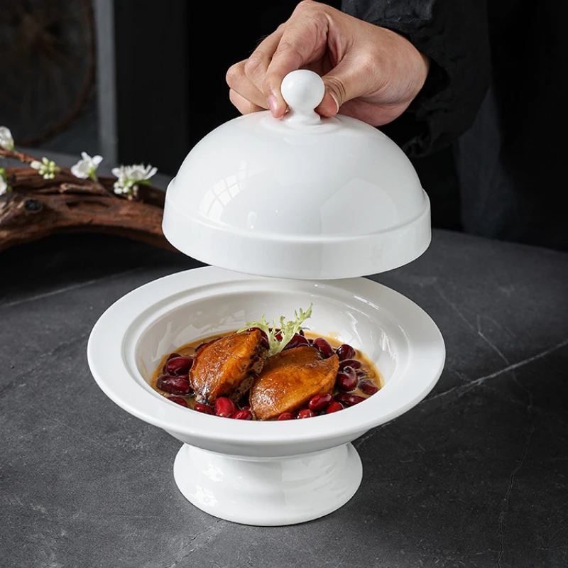 A Fin Soup, High-footed Abalone Fish Meal, High-end Hotel Tableware, Exquisite Bird's Nest Dessert Bowl, Ceramic Cover