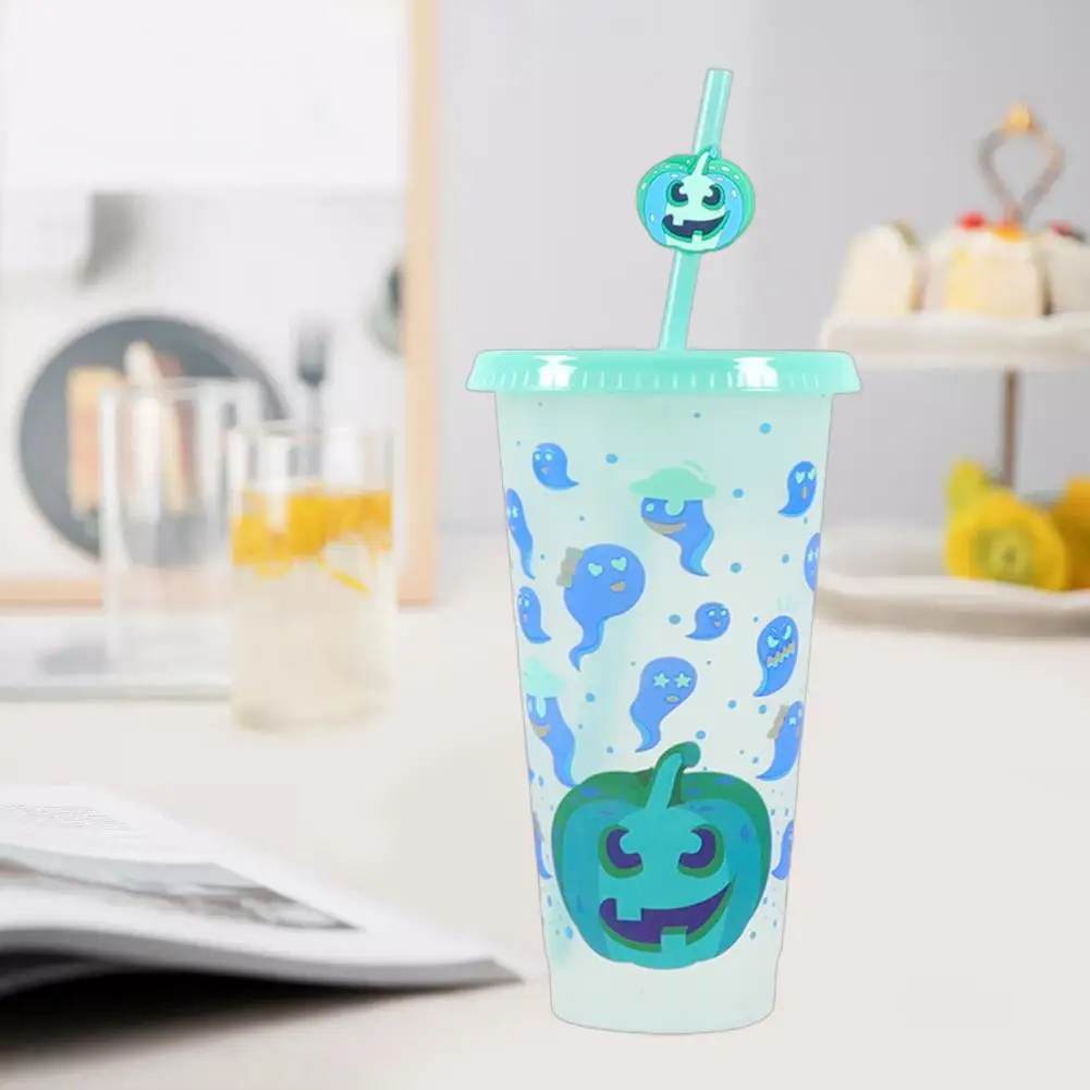 Temperature-sensitive Water Cup Color Changing Halloween Water Cup with Straws 710ml Food-grade for Family for Halloween