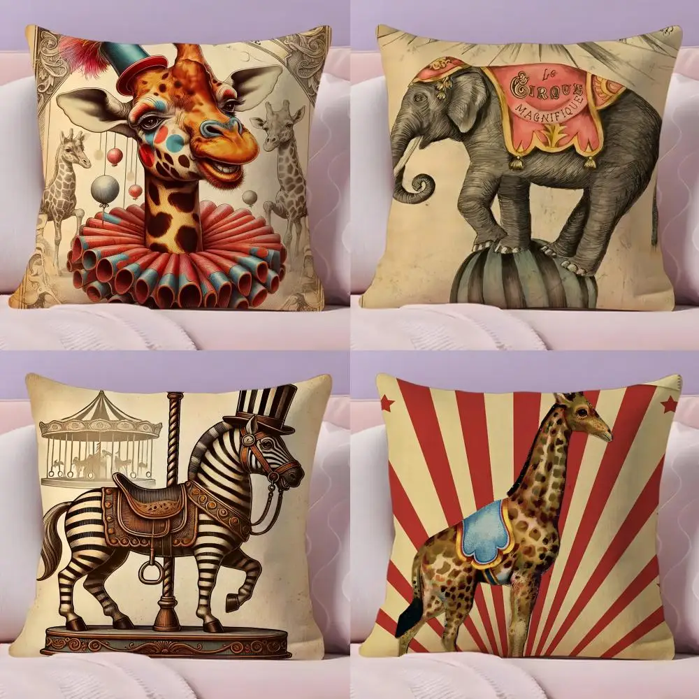 Carnival Circus Cushion Cover Plush Fabric Soft Double-Sided Printed Sofa Warm Winter Home Gift Pillow Case