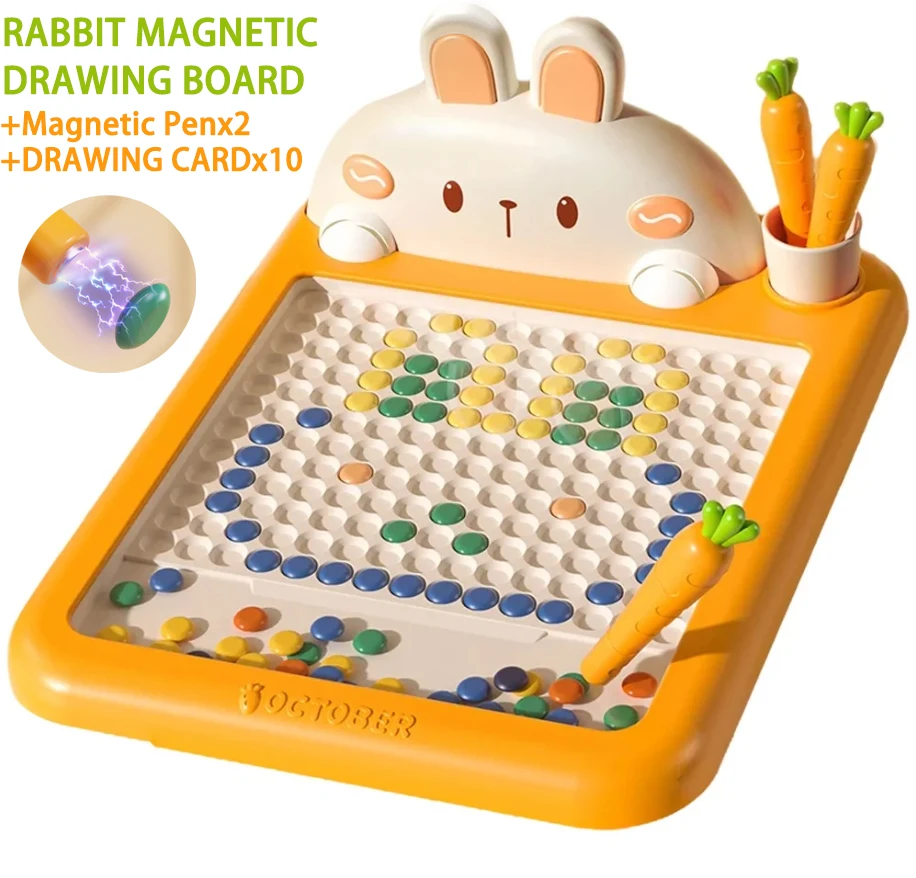 Rabbit Magnetic Drawing Board Children Drawing Board Magnetic Beads Radish Pen Graffiti Board Early Education Montessori Toy