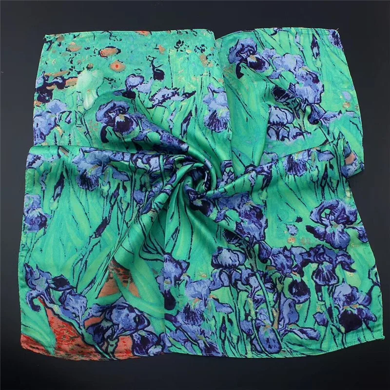 Van Gogh pintura a óleo quadrado lenços para mulheres lenço de seda bandana moda cabeça e pescoço gravata, banda, lenço profissional, novo