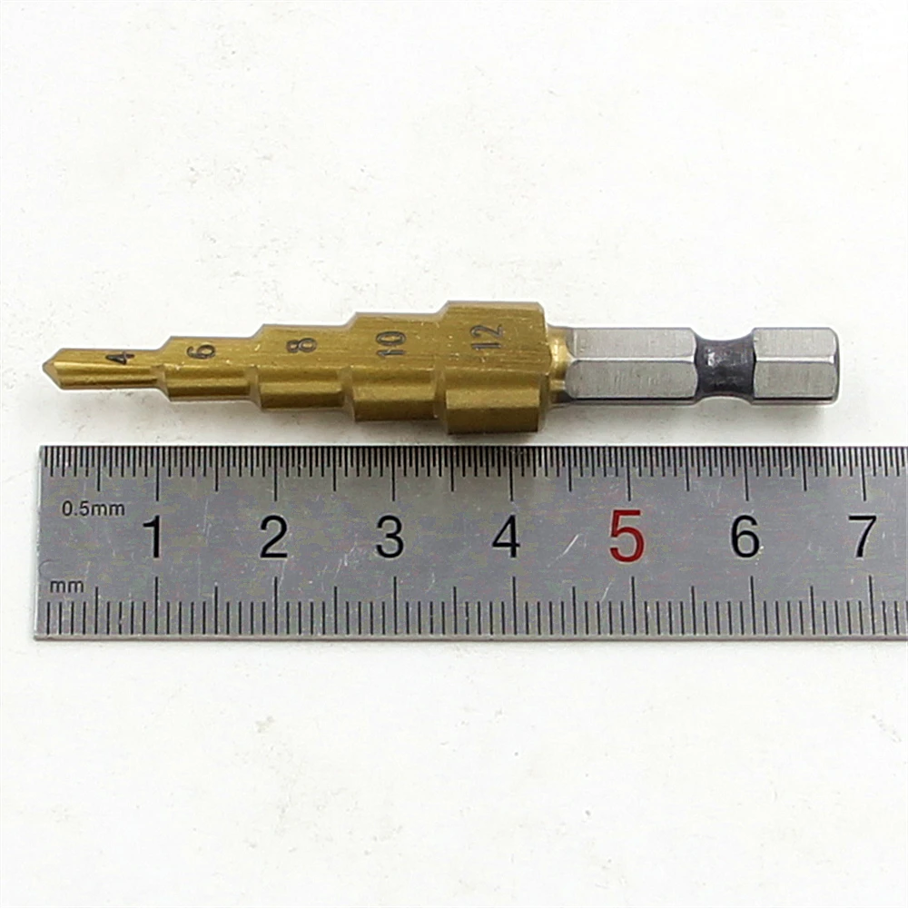 HSS 5 단계 드릴 티타늄 금속 드릴, 직선 홈 전동 공구, 1/4 인치 삼각형 핸들, 도매 가격, 4mm-12mm, 신제품