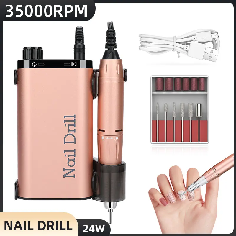 Máquina pulidora eléctrica de uñas para manicura, juego de fresas para pulir Gel, equipo de salón de belleza, 35000RPM