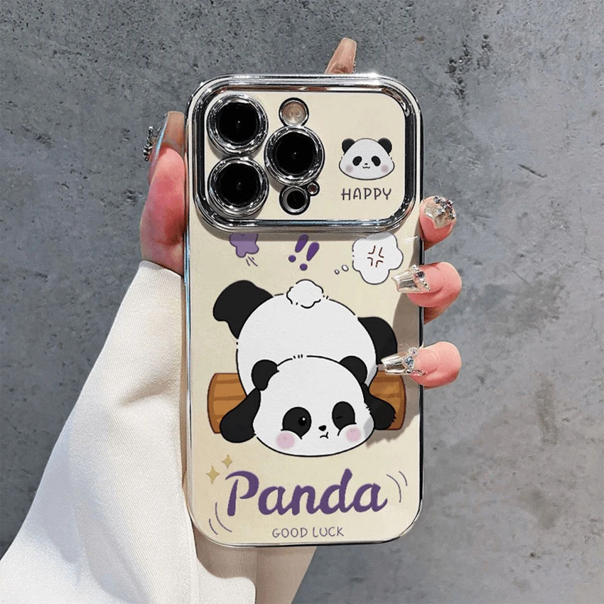 Custodia per telefono Panda dipinta per Iphone 16 15 14 13 Pro 12 11 Max Plus 16Pro Custodia per telefono elettrolitico Cartoon 15Pro Cover Soft Shell
