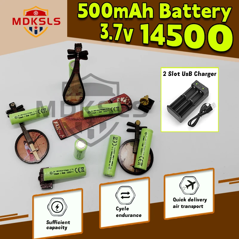 

New 3.7v 14500 500mAh Li-Ion Battery Rechargeable Battery For Torch Led Flashlight Toys+charger High Power LED Flashlight