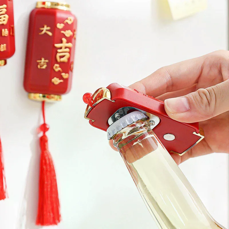

Festive Lantern Refrigerator Magnet Bottle Opener 2-in-1 Multi-purpose Auspicious Magnetic Household Beer Can Opener Kitchenware