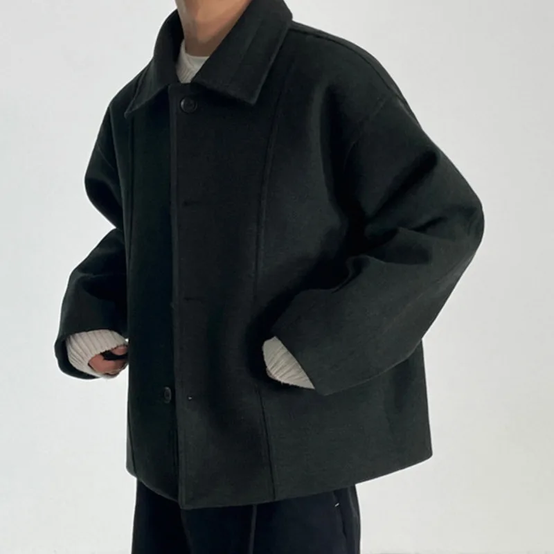 IEFB Winter Men\'s Woolen Jacket Solid Color Thickened Coat Korean Style Loose Casual Outerwear Fashion 2023 New Clothing 9C3210