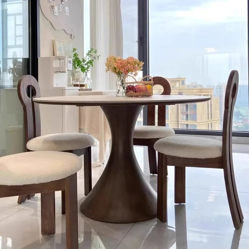 

Coffee Sedentary Dining Table Round Household Medium Rock Solid Wood Pure White Style Rooms Cream High-end Apartments Furniture