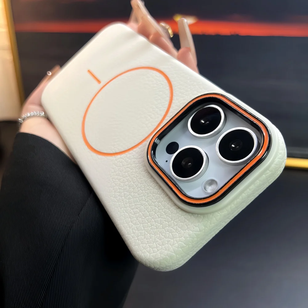 เคสลายลิ้นจี่แบบแม่เหล็กสำหรับ iPhone 17 Pro Max 16 14 15 Plus 13 12 17 Air Pro Max 11 รองรับ Magsafe แบบนิ่ม