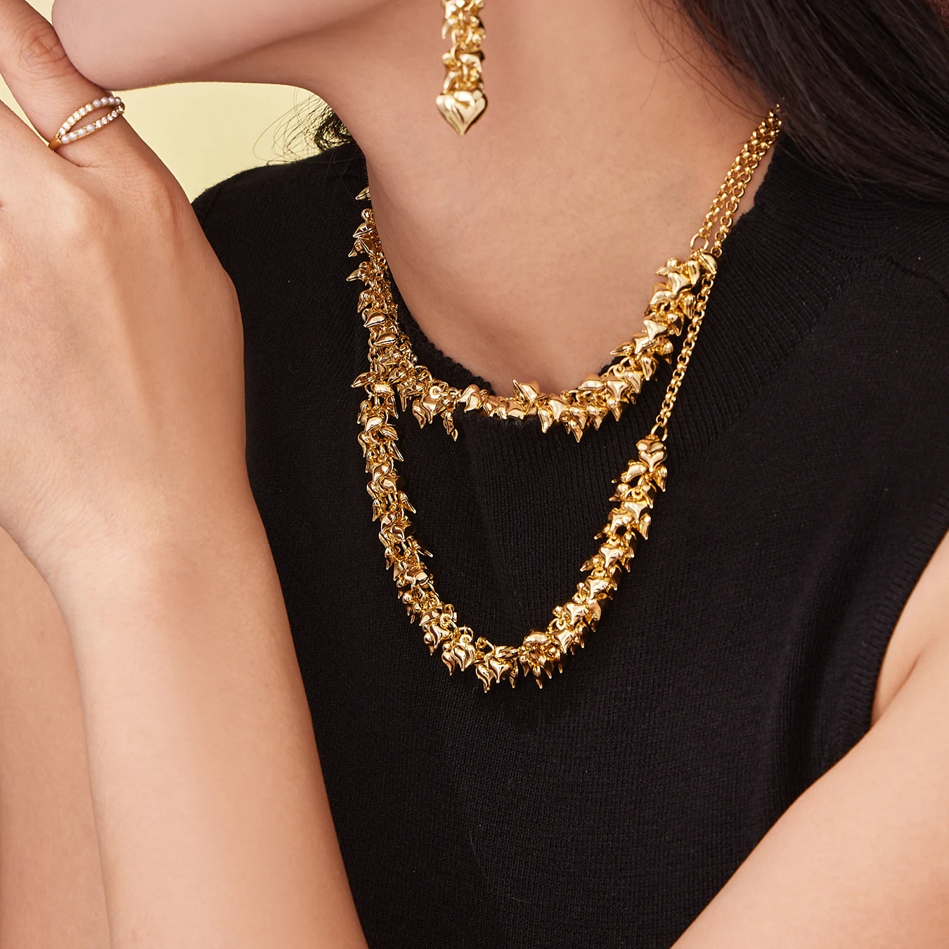 Neue silber-goldene Herz-Quasten-Halskette für Damen, modisch, 316 Edelstahl, vergoldete Kette, Halskette für Damen, wasserdichter Schmuck – Detail 6