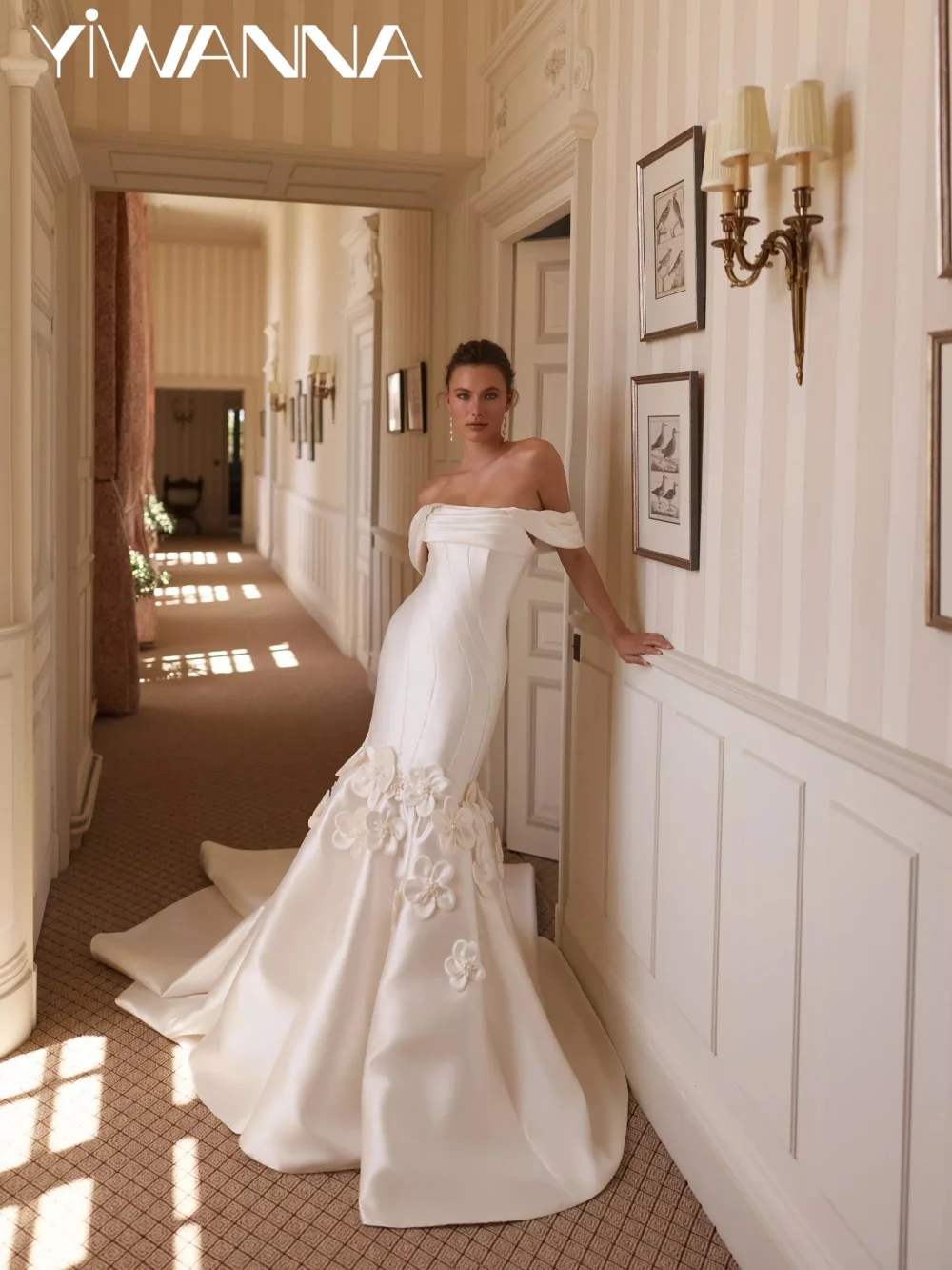 Handmade 3D Floral Wedding Dress Vintage Satin Off Shoulder Bridal Gown New Customized Dreamy Mermaid Long Dresses For Bride