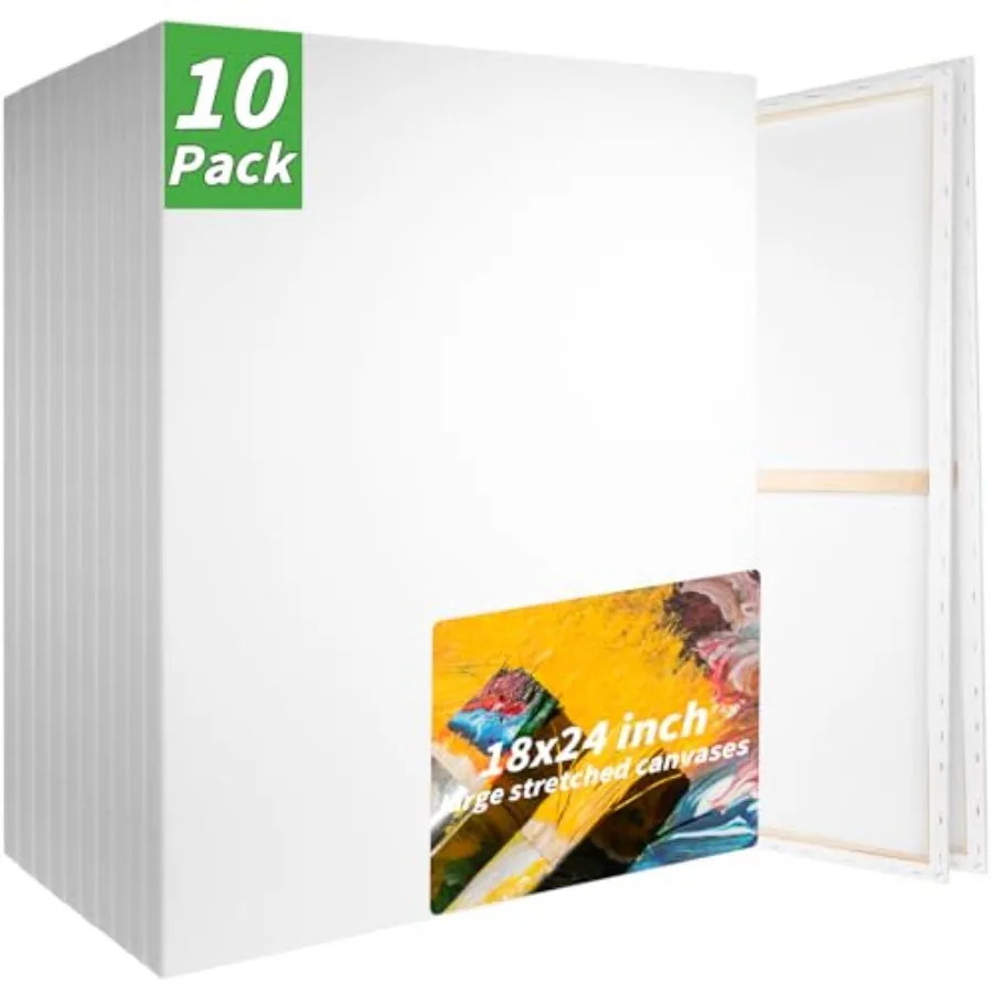 

10 Pack Stretched Blank es for Painting 18x24 100% Cotton Large Boards for Painting Bulk, White Painting for Oil, Acrylic Paint