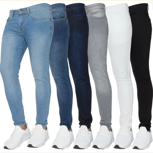 Pantalones vaqueros informales de negocios para hombre, pantalones vaqueros elásticos, clásicos, negros, cielo, azul, gris, rectos, ropa de marca de moda para trabajo, primavera y otoño