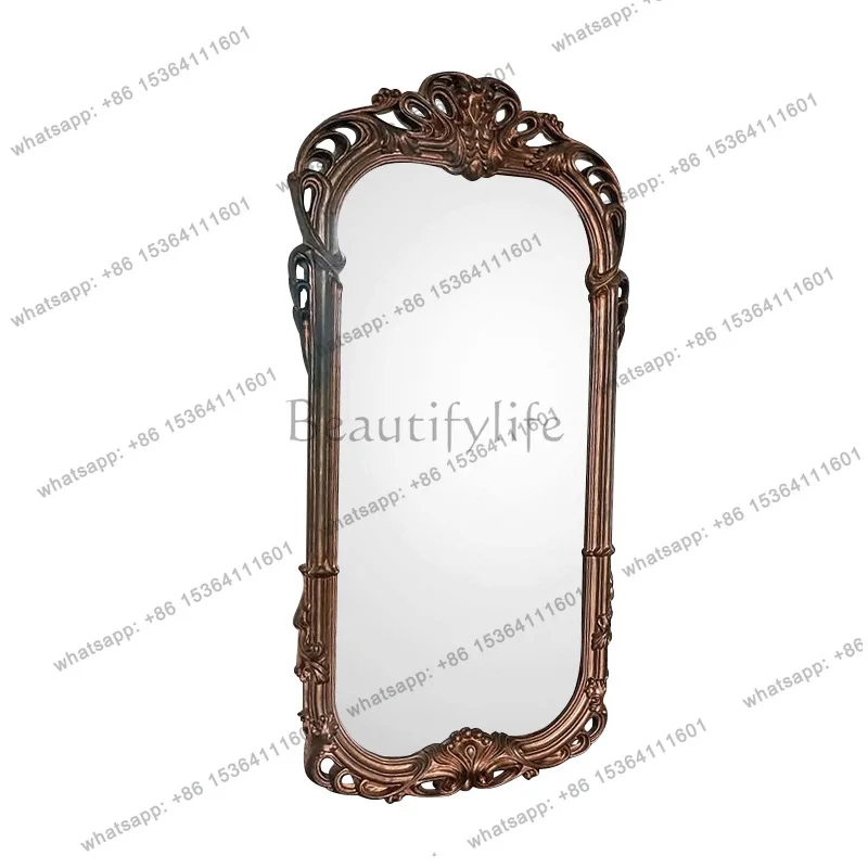 American light luxury full-length mirror floor-to-ceiling wall-mounted full-length mirror French retro carved arch