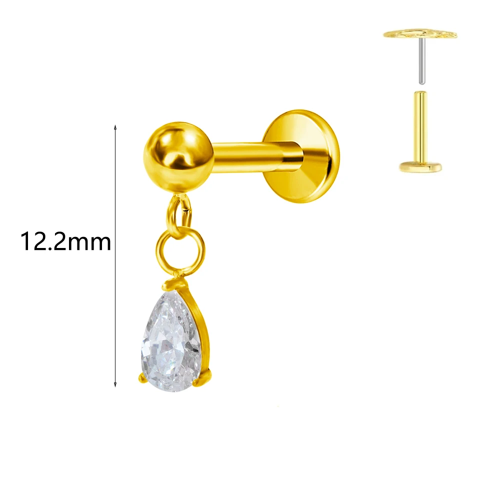 G23 Titanium Water Drop CZ Labret Piercing Earring Stud