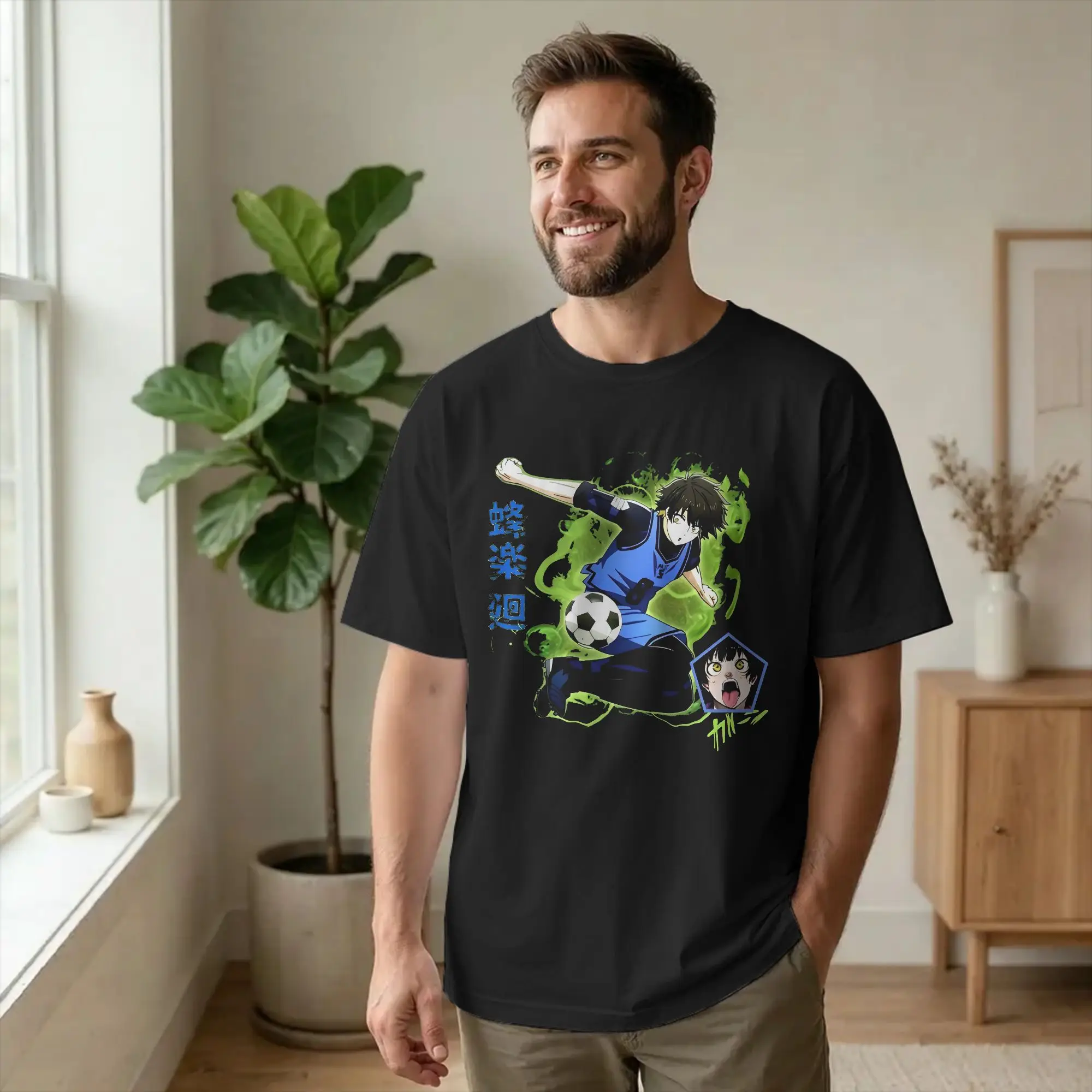 Streetwear Meguru Bachira Blues Locks Tshirts 100%Cotton Short Sleeve Manga Football Anime Round Neck Summer Clothing