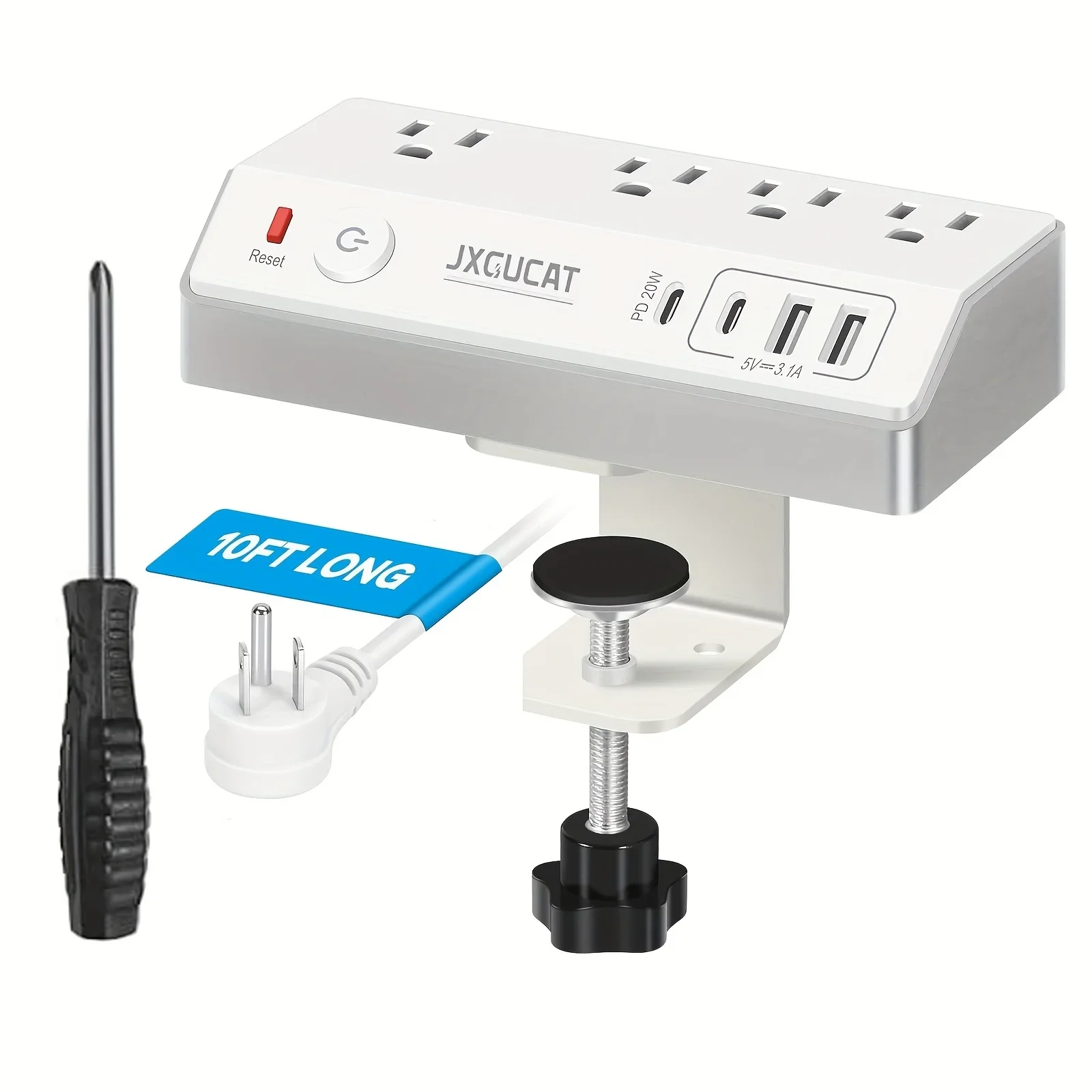 

1pc Desk Clamp Power Strip With USB C, PD 20W Removable Fast Charging Desktop Edge Power Strip Surge Protector, 8.8Ft