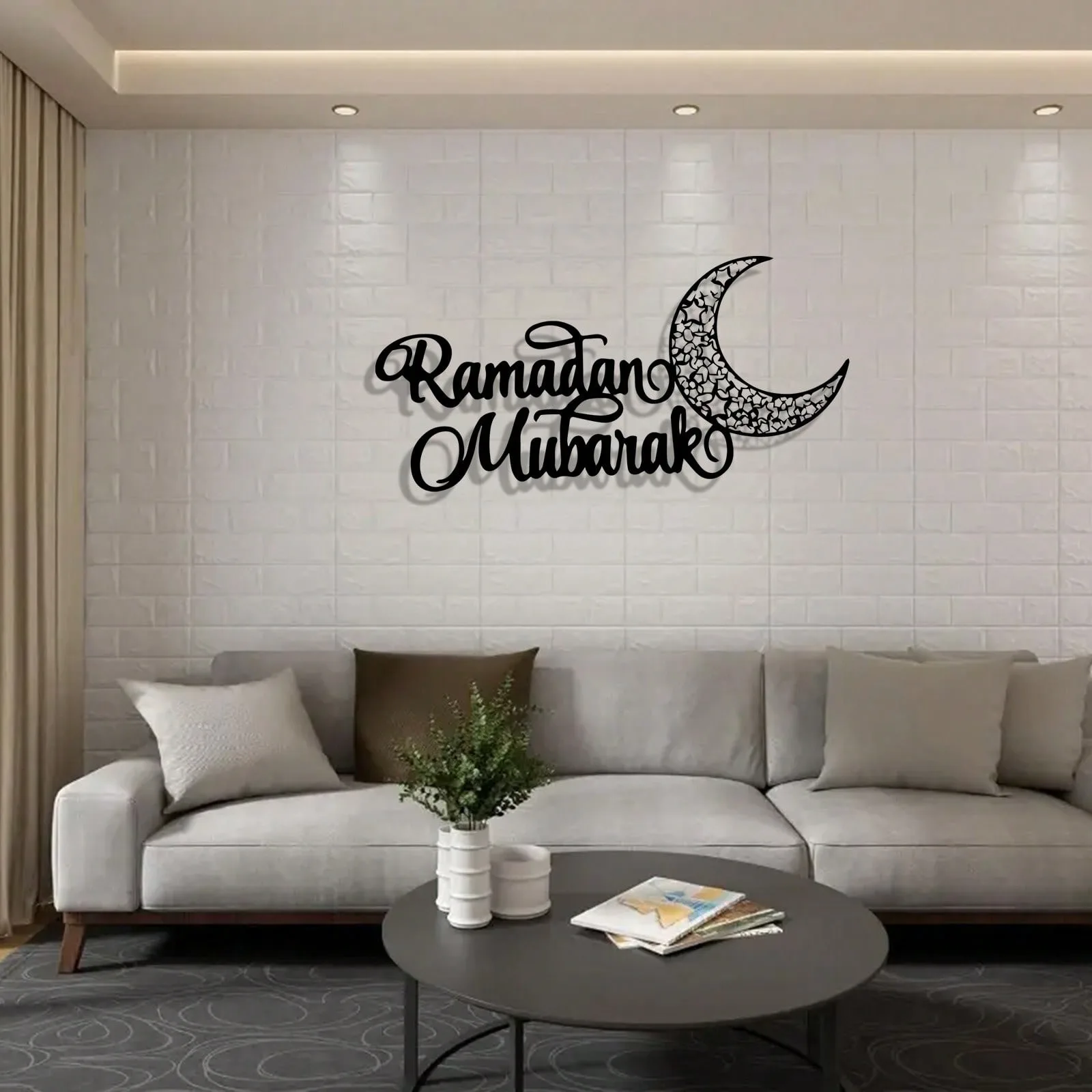 CIFBUY Metal Wall Art Mubarak Moon Star Wrought Iron Sign Weatherproof Muslim Home Decor For Living Room Bedroom Hanging Gift
