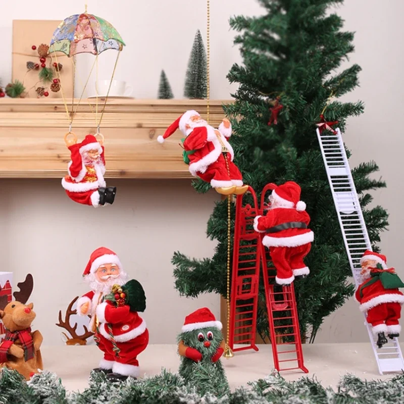 2024 Kerst Elektrische Kerstman Ladder Pluche Pop Creatieve Muziek Vader Kerst Kinderen Speelgoed Geschenken Nieuwjaar Decoratie C