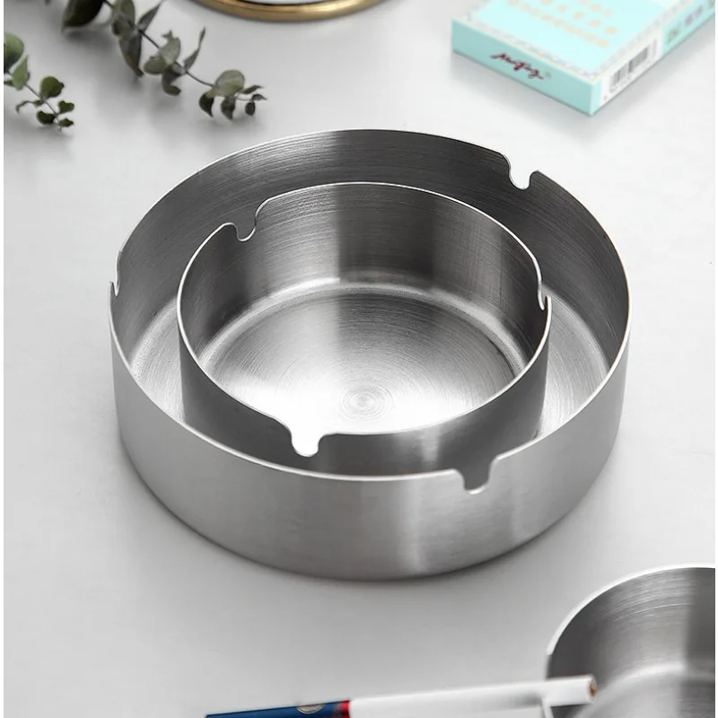 1pc 14cm Car Windproof Stainless Steel Ashtray Easy To Clean U-Shaped Groove Thick And Durable Placed Steadily Drop Resistant CN